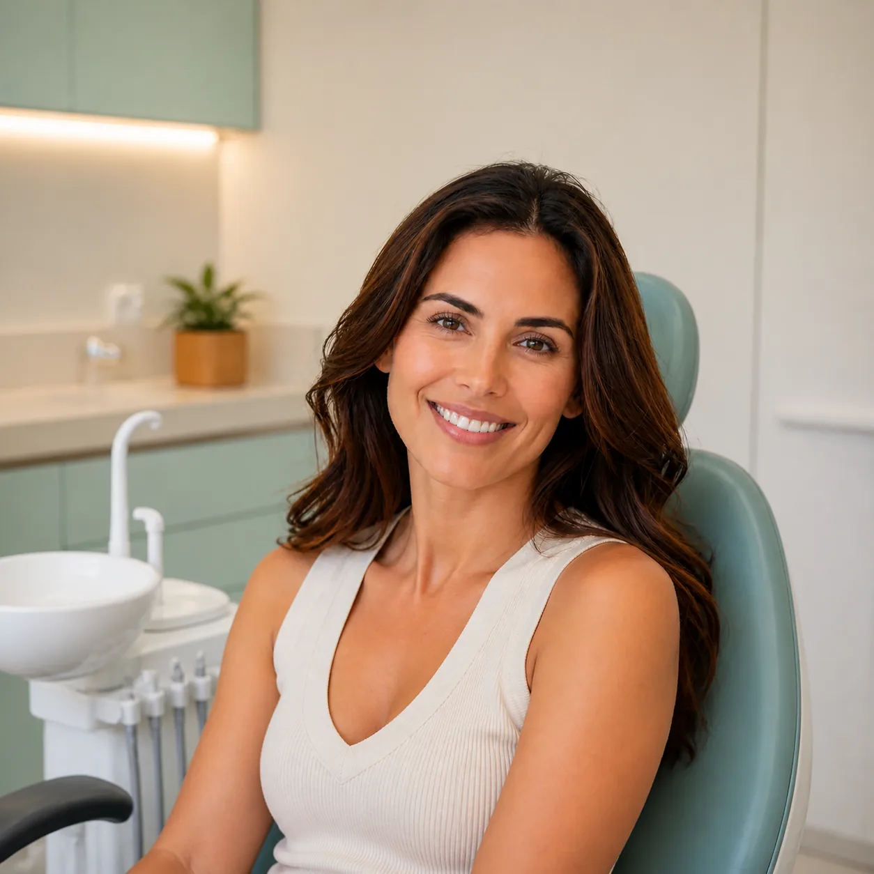 Paciente sorrindo em contexto de cuidado odontológico