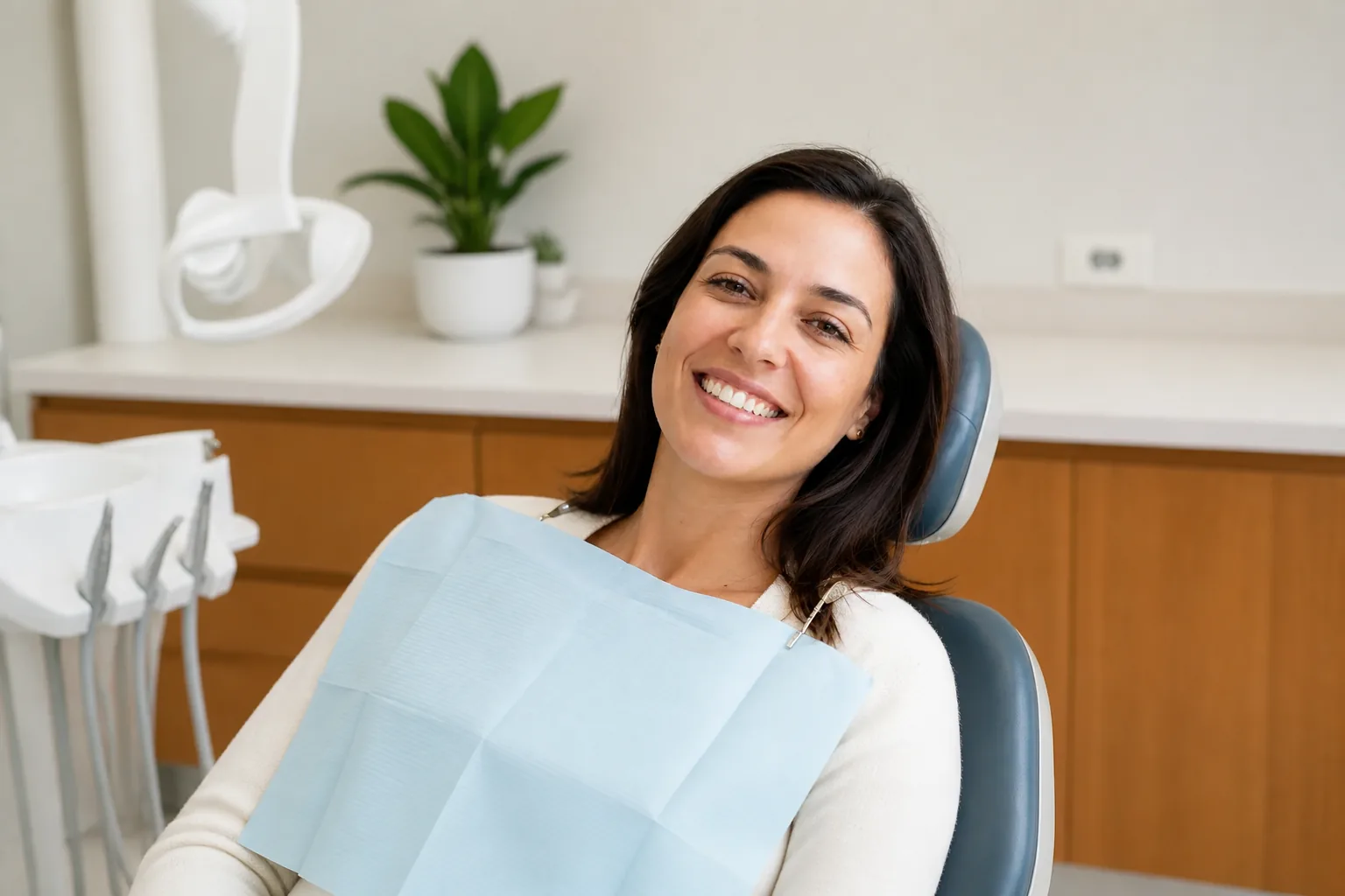 Paciente sorrindo após cuidado preventivo